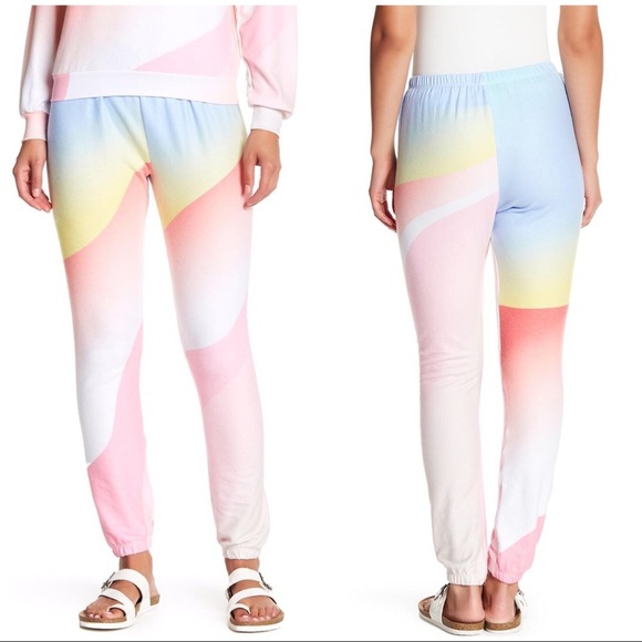 NWT Wildfox Knox Pants Galactic Print Small pink rainbow sweatpants - Picture 1 of 5